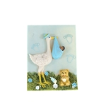 Mega Favors - Stork Carrying Ethnic Newborn Baby Poly Resin Plaque - Blue