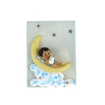 Mega Favors - Ethnic Baby Laying on Moon Poly Resin Plaque - Blue