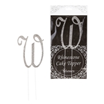 Mega Crafts - Sparkling Rhinestone Letter Cake Topper - W Silver