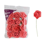 3" EVA Rose Flower with Stem - Coral /Set of 12