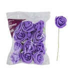 3" EVA Rose Flower with Stem - Purple /Set of 12