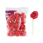 3" EVA Rose Flower with Stem - Red /Set of 12