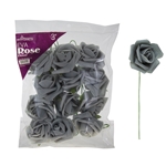 3" EVA Rose Flower with Stem - Silver /Set of 12