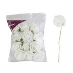 3" EVA Rose Flower with Stem - White /Set of 12