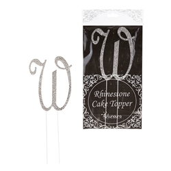 Mega Crafts - Sparkling Rhinestone Letter Cake Topper - W Silver