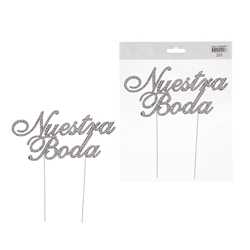 Mega Crafts - Sparkling Rhinestone Spanish Words Cake Topper - Nuestra Boda