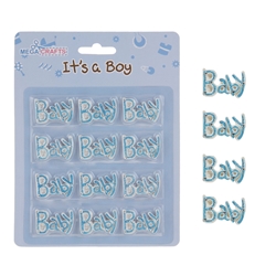Mega Crafts - 12 pcs Baby Words Poly Resin Embellishments - Blue