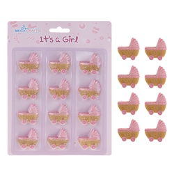 Mega Crafts - 12 pcs Baby Carriage Poly Resin Embellishments - Pink