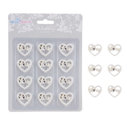 Mega Crafts - 12 pcs Hearts with Love Poly Resin Embellishments - White